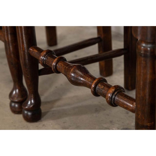 19th Century Farmhouse English Oak Harlequin Rush Spindle Back Dining Chairs, 1880, Set of 6 For Sale - Image 10 of 13