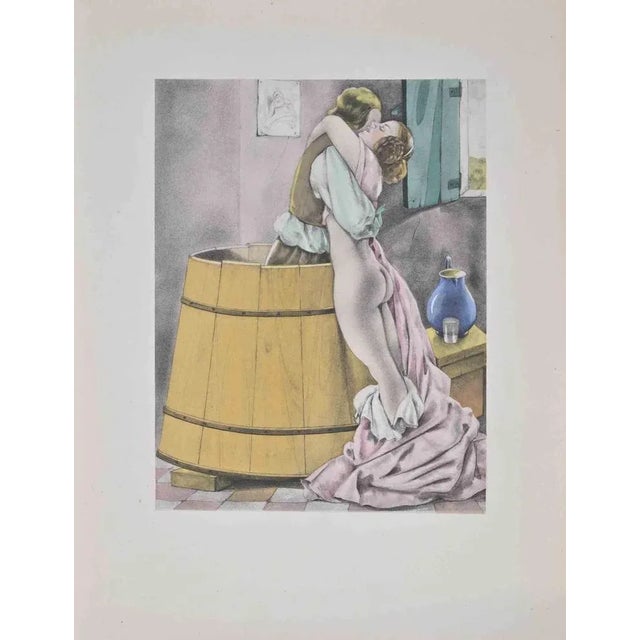 A loving embrace is a color lithograph on ivory paper, created by the Italian artist Umberto Brunelleschi (Montemurlo...