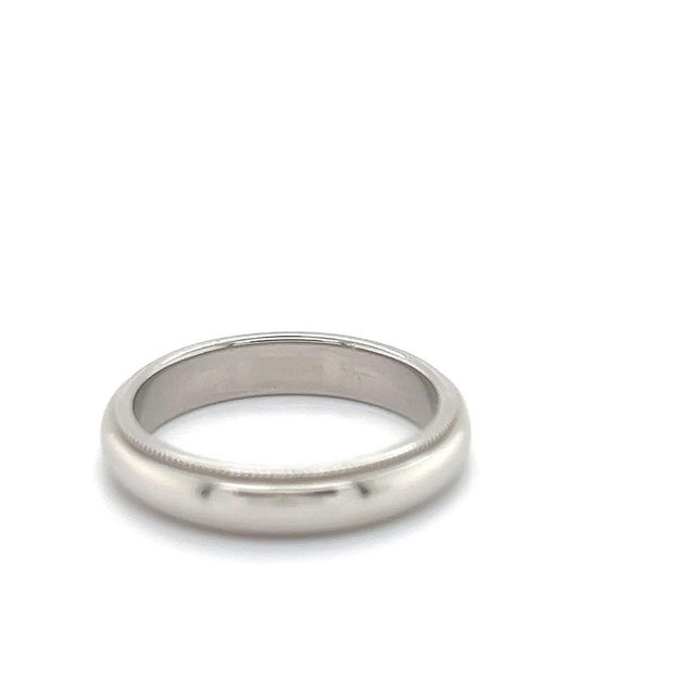 Tiffany and Co. Mid 20th Century Tiffany & Co. Platinum 4mm Wide Double Milgrain Wedding Band Ring - Size 7 For Sale - Image 4 of 5