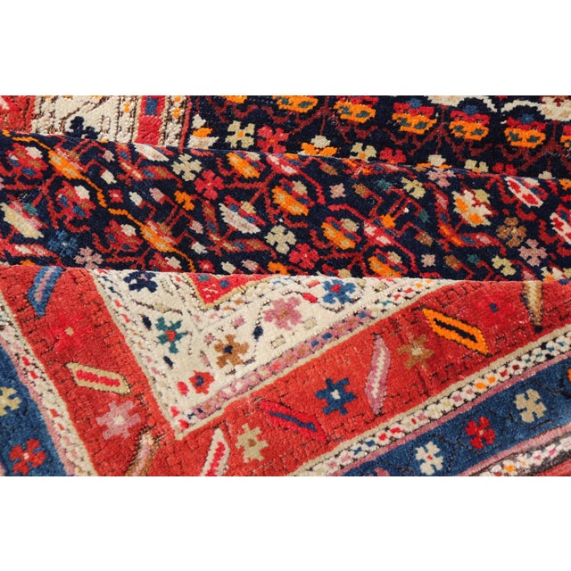 Antique Persian Bidjar Rug, Navy and Red Geometric Design 3'7" X 9'6" For Sale - Image 9 of 10