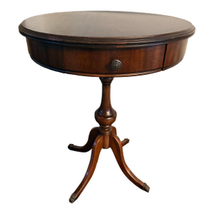 Vintage Regency Style Mahogany Pedestal Drum Side Table With Brass Claw Feet