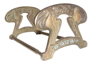 Art Nouveau Figural Brass Extended Book Rack