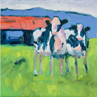Curious Cows Contemporary Impressionist Oil Painting Original Art For Sale