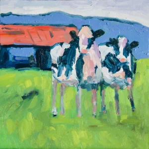 Curious Cows Contemporary Impressionist Oil Painting Original Art