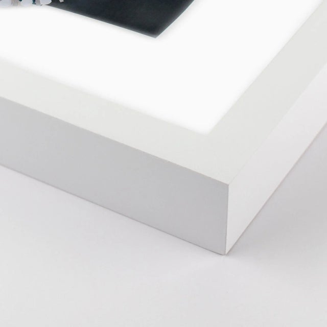 DESCRIPTION: Iris with Navy Fur Coat by Melvin G in White Framed Paper, Small Art Print SPECIFICATIONS: Type: Framed...