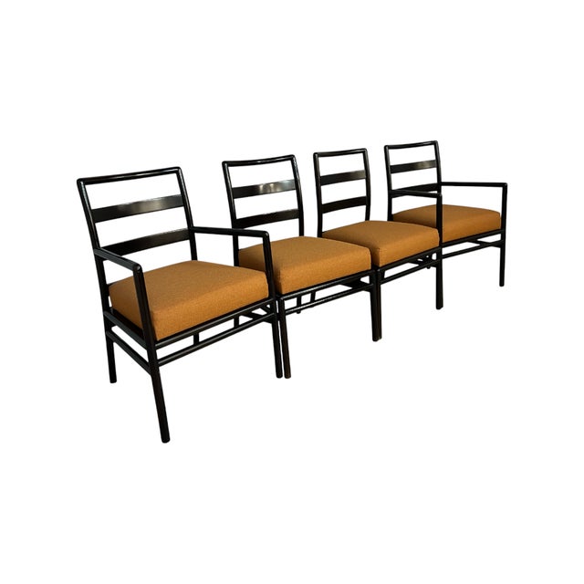 Orange Black Lacquer Dining Chairs in Orange Upholstery Attributed to t.h. Robsjohn-Gibbings for Widdicomb For Sale - Image 8 of 14