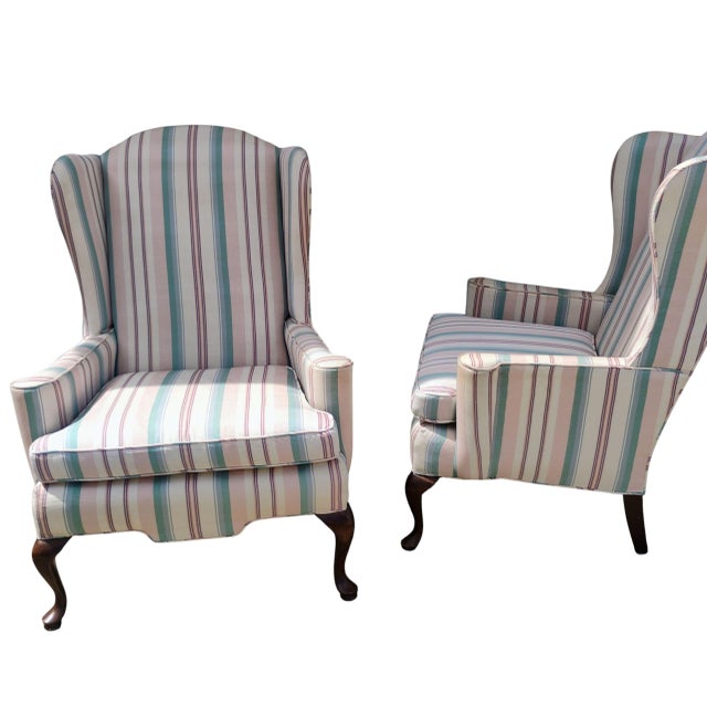 Elevate Your Space With a Pair of Ethan Allen Queen Anne Wingback Chairs, Combining Timeless American Craftsmanship With a Lively, Elegant Aesthetic. For Sale - Image 9 of 11