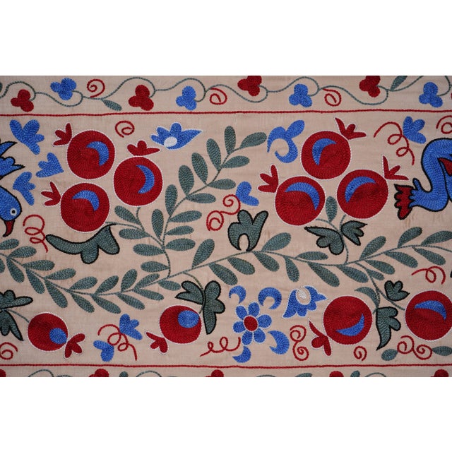 Textile Floral Bird Suzani Tapestry - Uzbek Decor 1'7'' X 6'2'' For Sale - Image 7 of 10