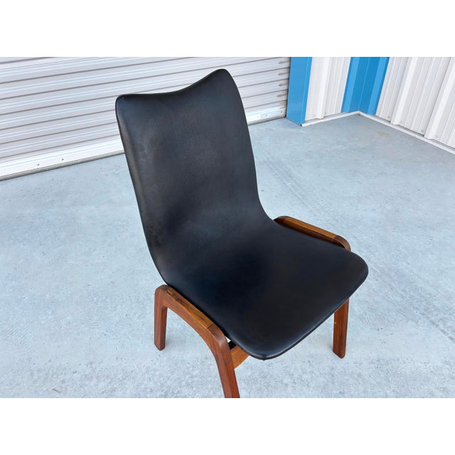 1970s Mid-Century Walnut & Black Vinyl Dining Chairs Attributed to Chet Beardsley For Sale - Image 11 of 15