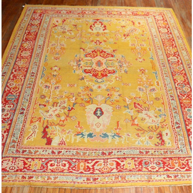American Antique Zabihi Collection Stunning Sunny Yellow Turkish Ghiordes Rug - 9'10" x 13'10" For Sale - Image 3 of 12