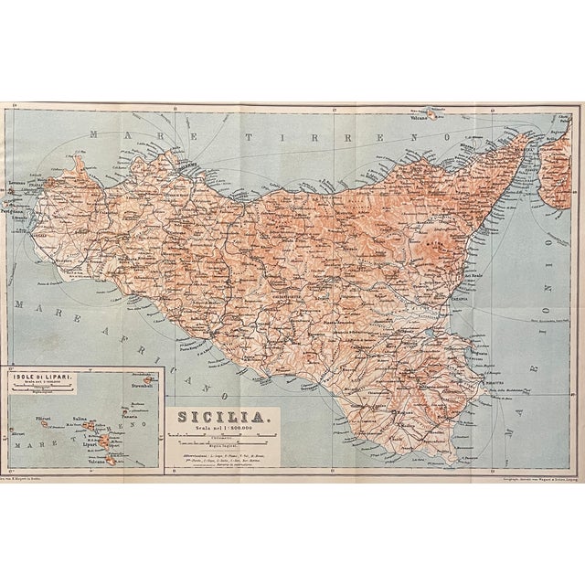 1920s fold out map of Sicily from an Italian atlas. Combined shipping available, please inquire.
