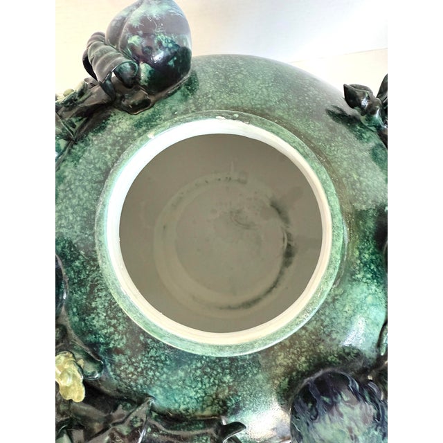 Large Chinese Green & Teal Glazed Lidded Ginger Jar With Sculptural Fruit Motif For Sale - Image 11 of 12
