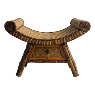 1970s Sculptural Mid-Century Rattan and Bamboo Bench For Sale