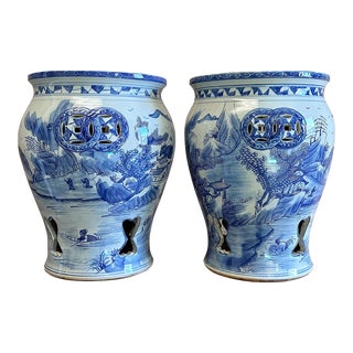 Chinoiserie Canton Village Balaster Garden Stools - a Pair For Sale
