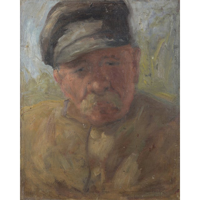 Impressionist Sketch of Elderly Man with Cap, 1920s-1940s, Oil on Board For Sale