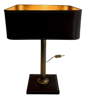 Brown Leather and Brass Desk Lamp in the Style of Jacques Adnet