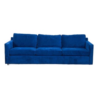 Crate & Barrel 3-Seat Blue Velvet Sofa For Sale