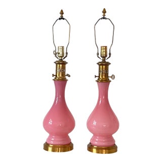 Pair of Rare Pink Murano Glass Lamps - Cenedese Mid 20th Century For Sale
