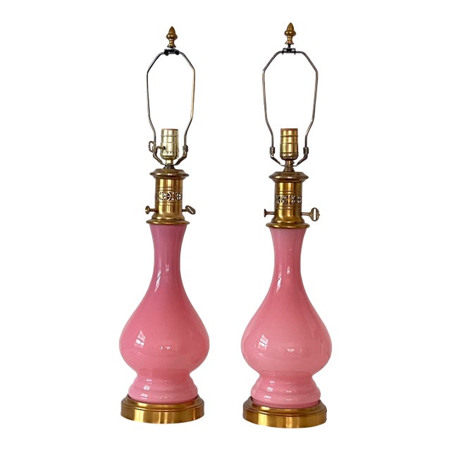 Pair of Rare Pink Murano Glass Lamps - Cenedese Mid 20th Century For Sale
