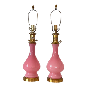 Pair of Rare Pink Murano Glass Lamps - Cenedese Mid 20th Century