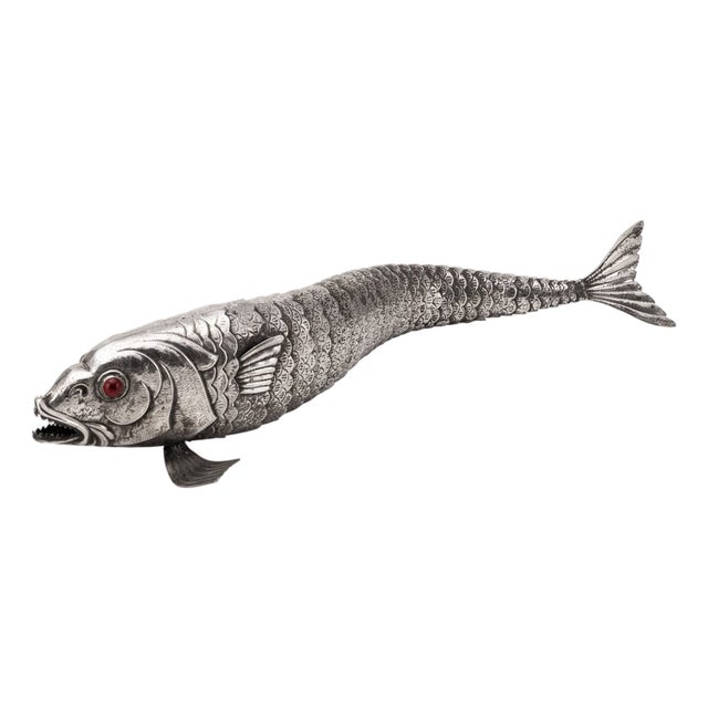 Vintage Mexican Novelty Articulated Fish in Alpaca Silver, 1950s For Sale