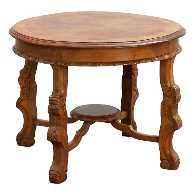 Renaissance Round Walnut Coffee Table, France, Late 19th Century For Sale