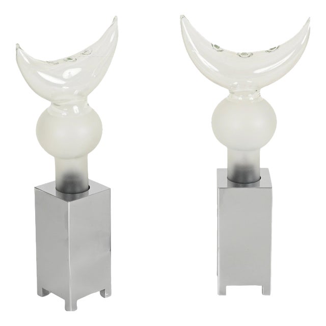 Horn Table Lamps in Murano Glass and Chrome from Mazzega, Italy, 1970s, Set of 2 For Sale
