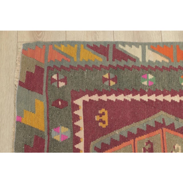 Gray 1970s Tribal Red Gray Kilim For Sale - Image 8 of 13