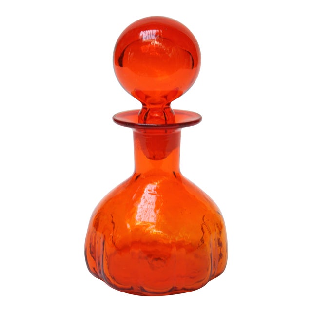 Small BlownGlass Orange / Tangerine Blenko Decanter Chairish