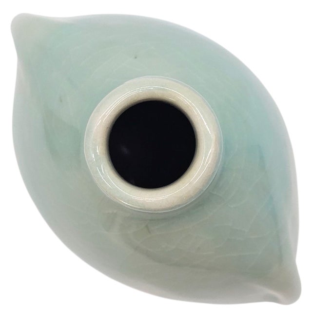 Ceramic 1990s White Studio Pottery Celadon Glazed Ceramic Vase California Signed 9" For Sale - Image 7 of 9