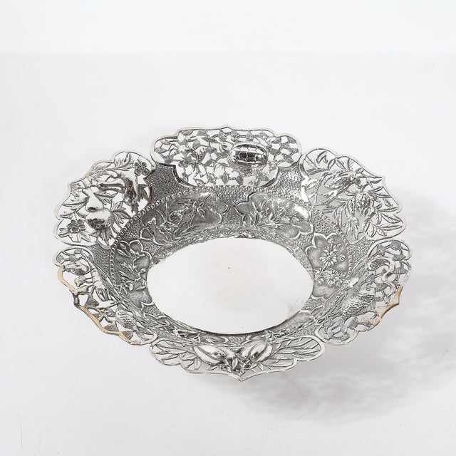Late 19th Century Aesthetic Movement Sterling Repouse Flora & Fauna Dish Signed Pau Kuang For Sale - Image 5 of 15