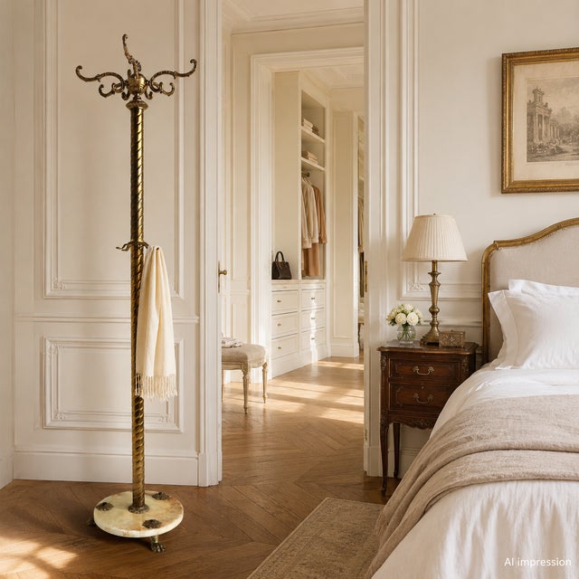 Italian Hollywood Regency Brass and Marble Hall Tree Coat Rack with Twisted Column, 1950s For Sale - Image 13 of 14