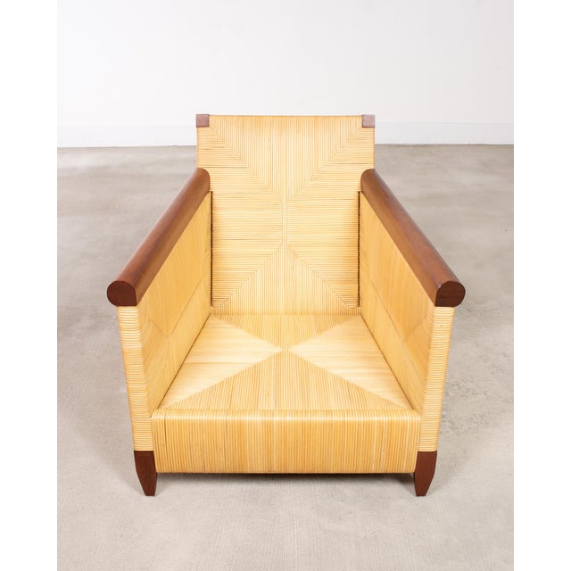 Pair John Hutton for Donghia Merbau Rattan Lounge Chairs For Sale - Image 11 of 18