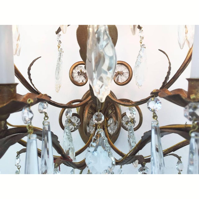 1960s Nine-Light Gilded Iron and Crystal Wall Lamp, 1960s For Sale - Image 5 of 7