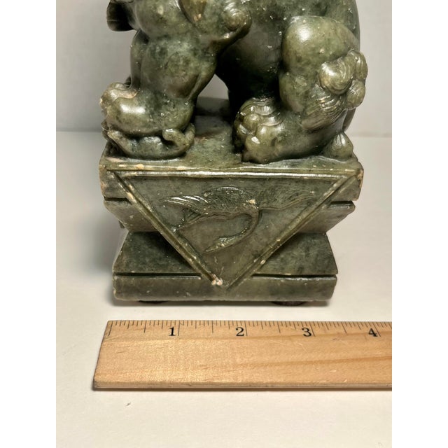 Vintage Chinese Green Serpentine Jade Pixiu - Fierce Guardian Figurine 7 1/2'' For Sale - Image 10 of 11