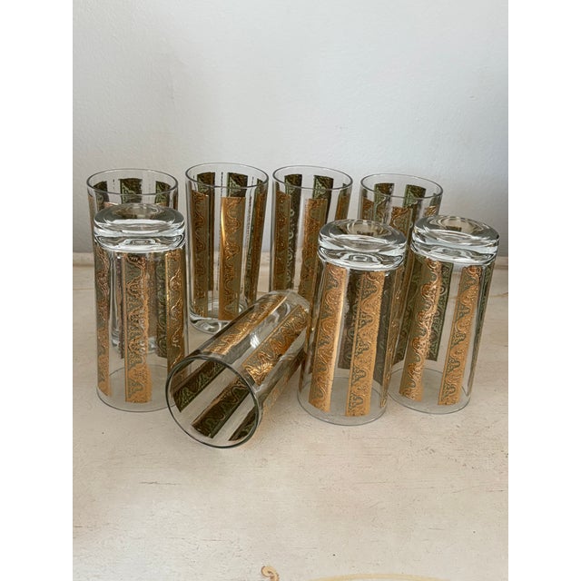 Vintage 1970s Green & Gold Glass Tumblers- A Set of 8 For Sale - Image 9 of 10