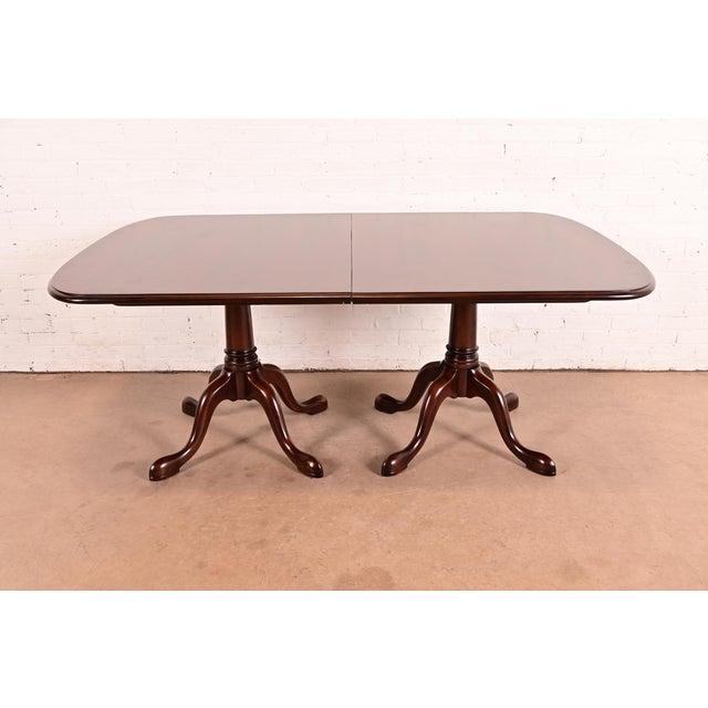 Stickley Regency Cherry Wood Double Pedestal Extension Dining Table, Newly Refinished For Sale - Image 15 of 15