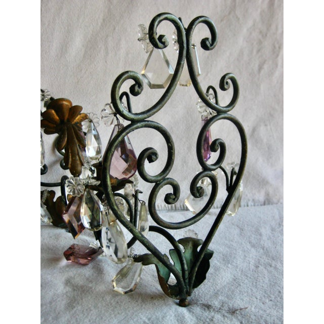 1920 French Iron Crystal Sconces - a Pair For Sale - Image 6 of 8