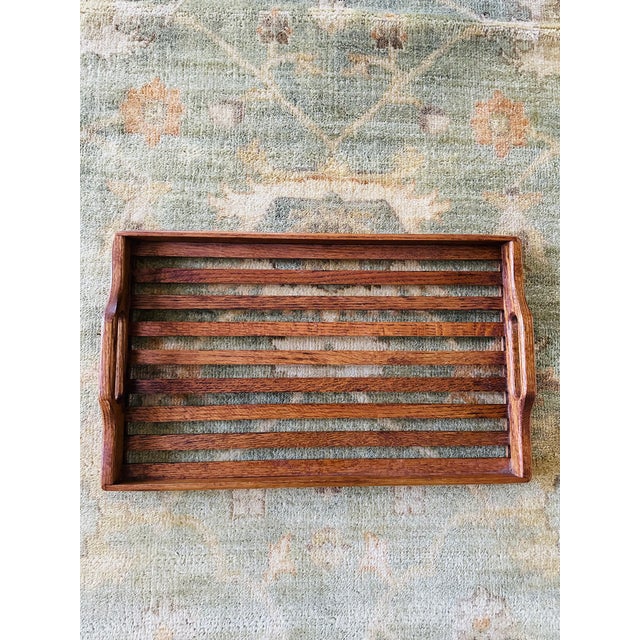 Vintage 1970’s Large Oak Slat Tray With Handles For Sale - Image 11 of 17