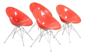 Eros Chairs in Steel and Red Plastic by Philippe Starck for Kartell, 2000s, Set of 4
