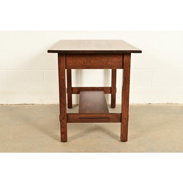 Stickley Brothers Antique Mission Oak Arts & Crafts Writing Desk or Library Table, Newly Refinished For Sale - Image 13 of 16