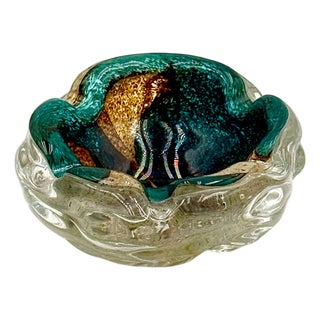 Turquoise Amber Glass Bowl by Mdina, 1970s For Sale