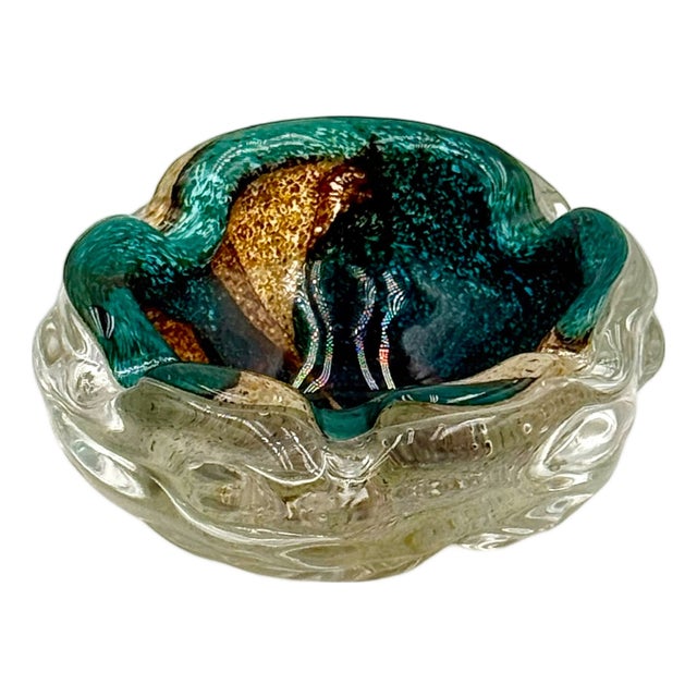 Turquoise Amber Glass Bowl by Mdina, 1970s For Sale