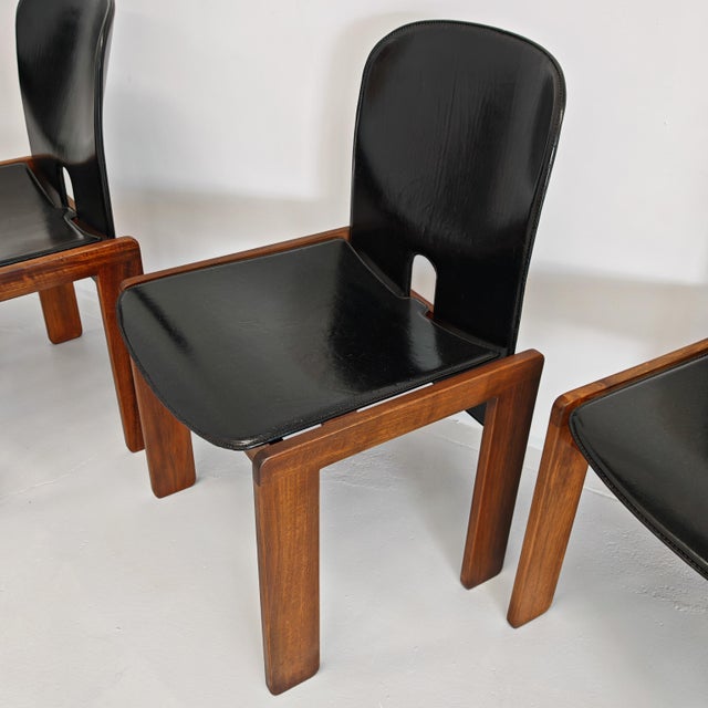 Wood Model 121 Chairs in Leather and Walnut by Afra and Tobia Scarpa for Cassina, 1960s, Set of 6 For Sale - Image 7 of 18