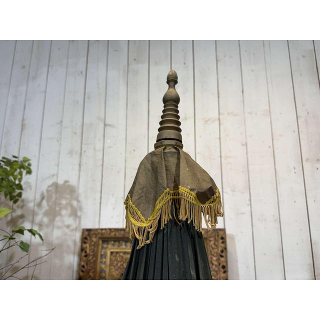 Indonesian Parasol in Wallpaper, Wood and Wool, 1950s For Sale - Image 6 of 14