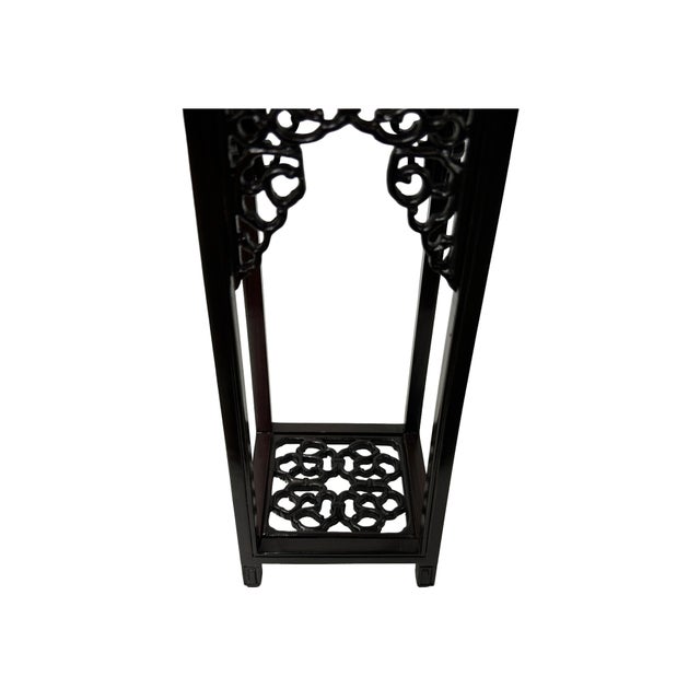 4.75" Dark Brown Scroll Pattern Square Tall Slim Wood Display Stand Riser For Sale In San Francisco - Image 6 of 9