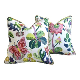 Schumacher Exotic Butterfly & Floral Feather/Down Pillows a Pair For Sale