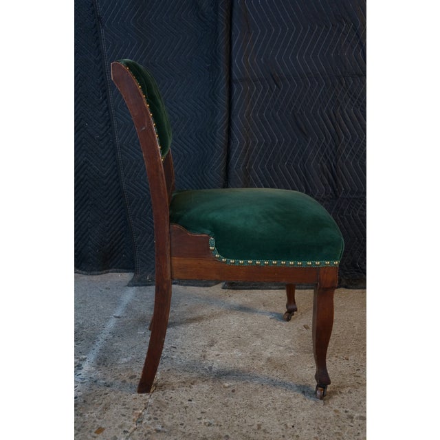Antique Victorian Eastlake Carved Mahogany Tufted Velvet Parlor Side Chair For Sale - Image 17 of 18