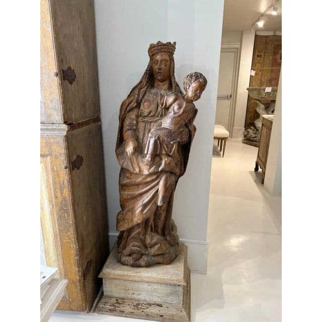Wood Antique Madonna and Child Carved Sculpture For Sale - Image 7 of 9