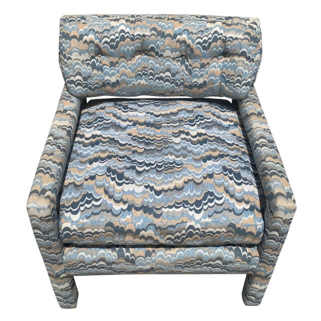 Mid-Century Modern 1970s Vintage Milo Baughman Style Upholstered Parsons Chairs For Sale - Image 3 of 8